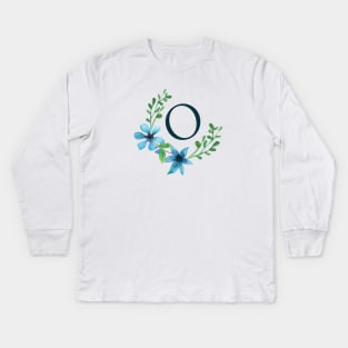 Floral Monogram O Pretty Blue Flowers Kids Long Sleeve T-Shirt